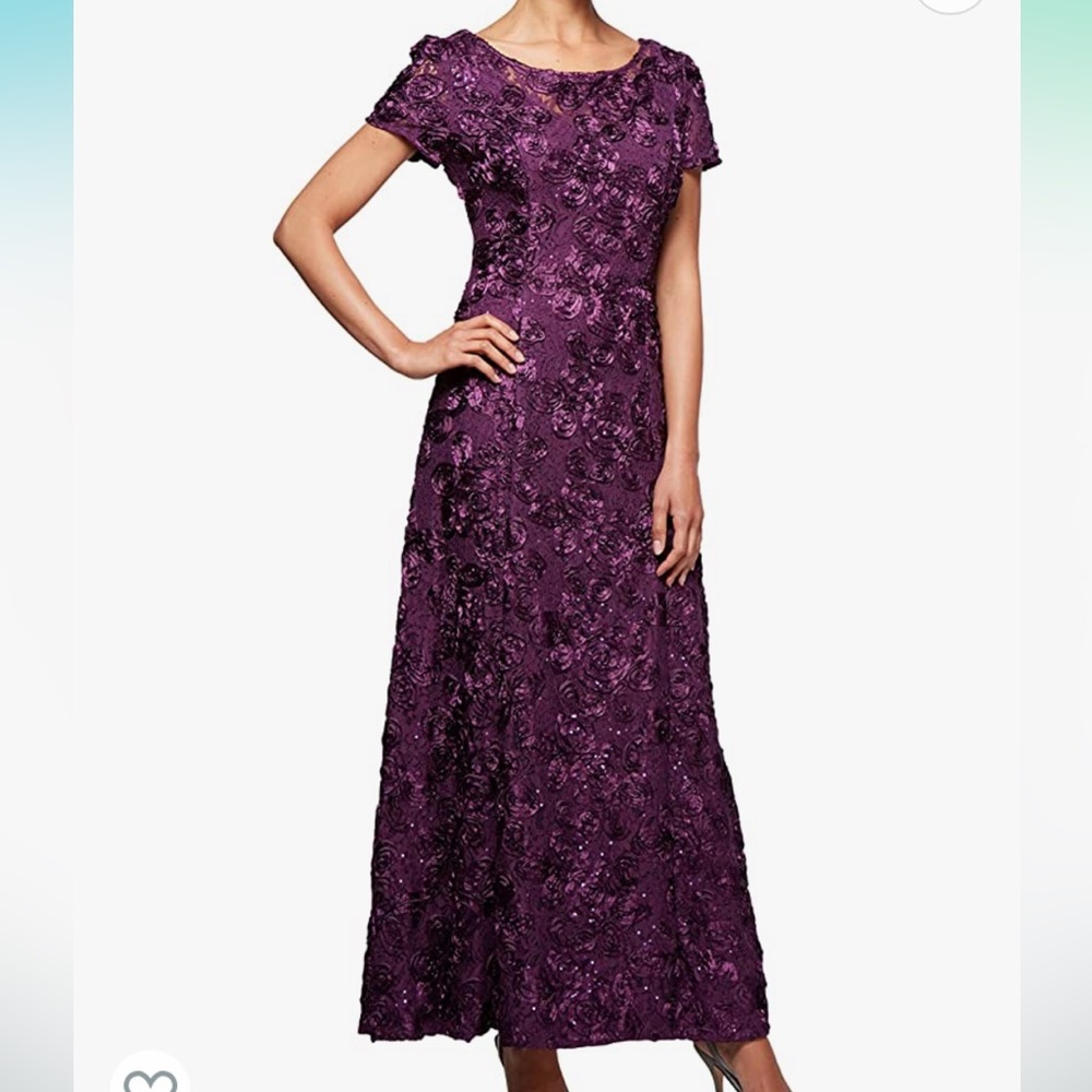 Alex Evenings A-Line Purple Rosette Floor Length Gown
